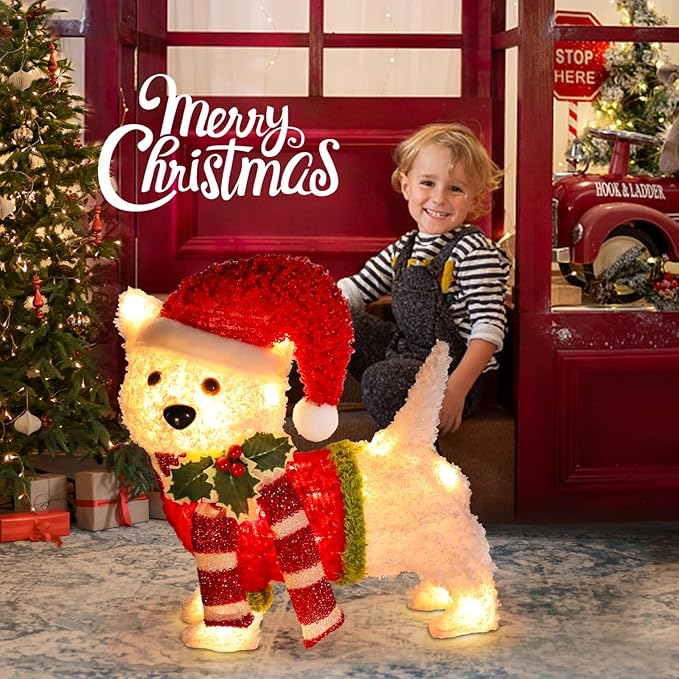 Non-Collapsible Lights Christmas Dog Lighted with LED Warm White Lights Christmas Inside Decorations for Xmas Courtyard Garden Festive Holiday Decoration