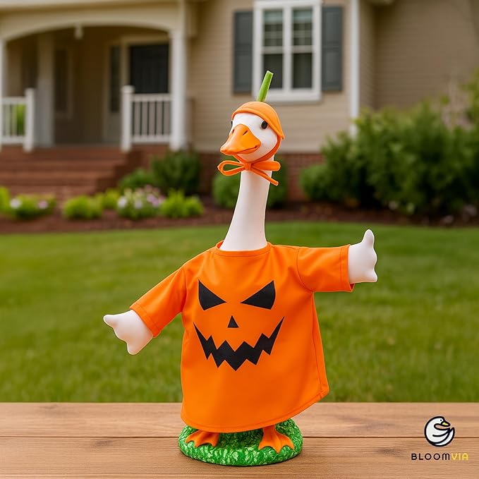 Lawn Goose Outfit – Glossy Cape & Adjustable Hat for 23″ Goose Statue – Halloween & Vampire & USA Flag Costume