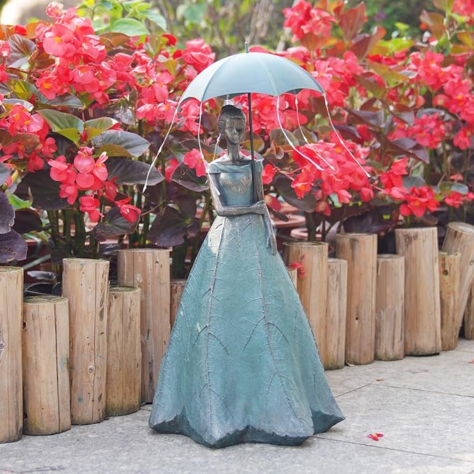 DiliComing Solar Fairy Outdoor-Statue Garden-Decor - 18" Resin Leaf Girl Sculpture with LED Lights for Garden/Patio/Yard | Waterproof Fairy Outdoor Figurines, Unique Home Decor Gifts for Women