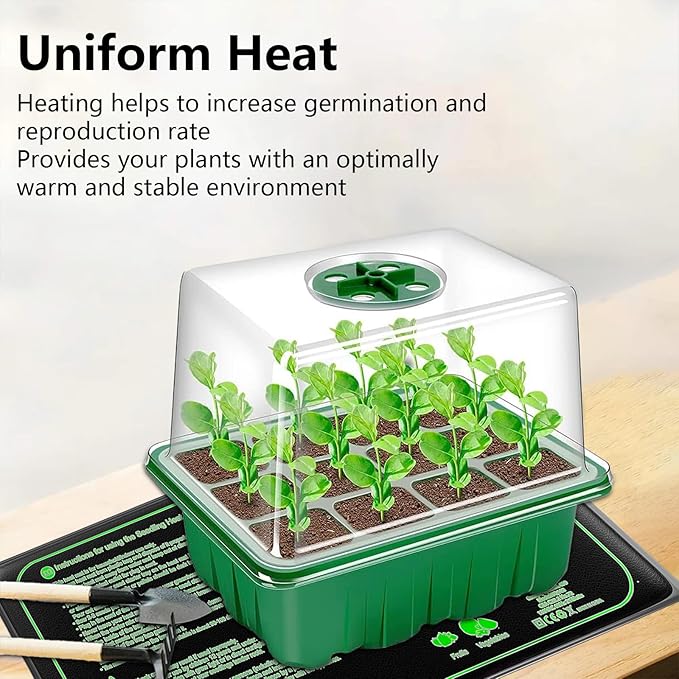 6-Pack Seed Starter Trays with 10"x20.75" Seedling Heat Mat for Indoor Home Gardening Seed Starting, 72-Cell Seed Starter Kit with Humidity Dome(12 Cells per Tray), MET Certified