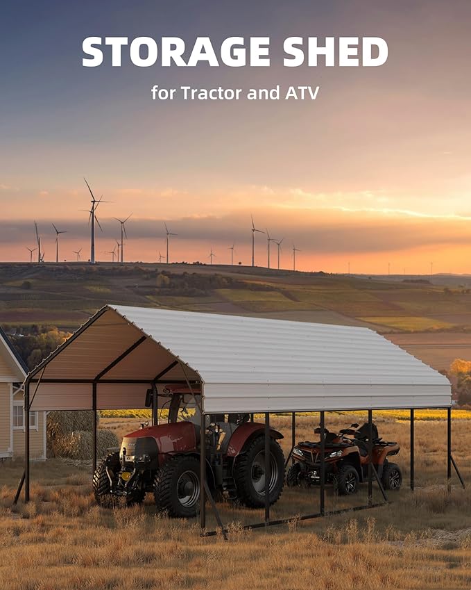 13x26x10 FT Metal Carport with Reinforced Frame, Galvanized Steel Roof & Enhanced Base Heavy Duty Car Ports for All-Weather Car Garage Shelter for Car, Truck, Pickup, SUV, Tractor, and Boat