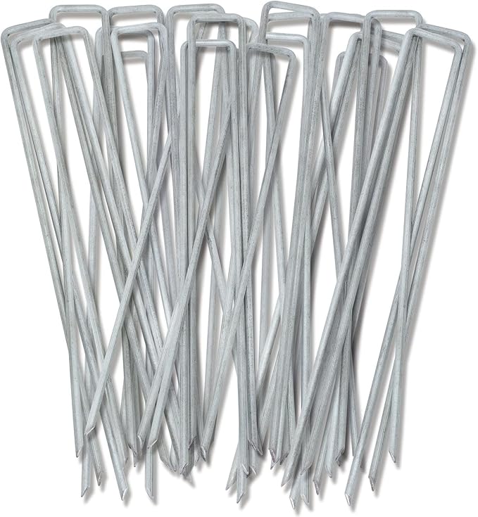 Tent Stakes 12Inch 50pcs Galvanized Landscape Staples,Tent Pegs Heavy-Duty Sod Pins Anti-Rust Fence Stakes Securing Pegs Trampoline Stakes