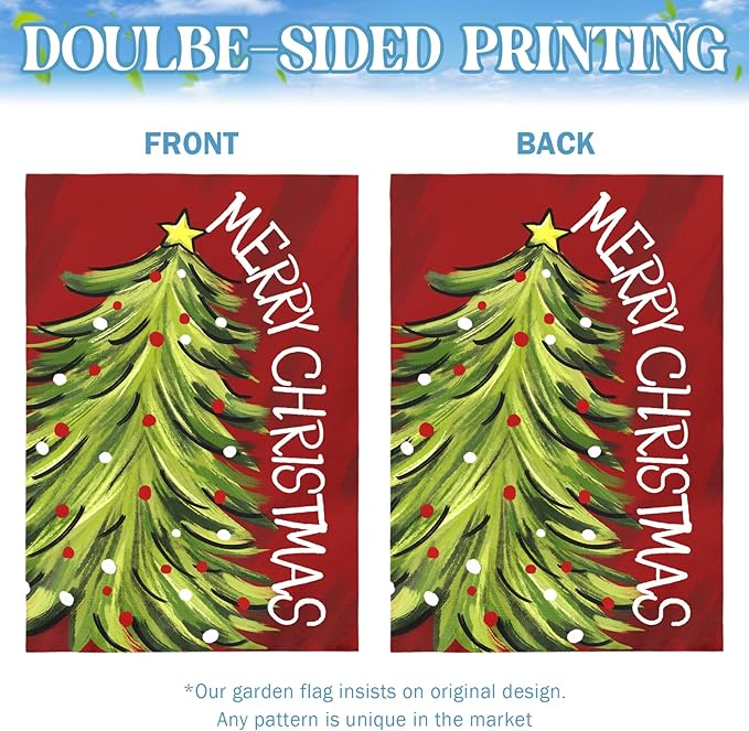 Merry Christma Garden Flag Xmas Tree Yard Flag Winter Wall Banners Red Green Trees Double Sided Vertical House Banner for Rustic Farmhouse Seasonal Outdoor Decoration 28 x 40 Inch