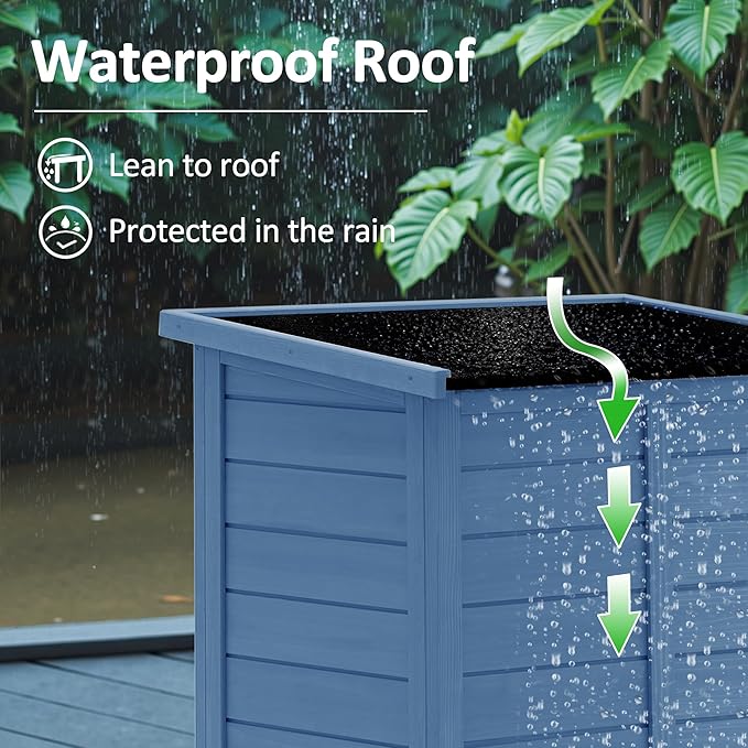 MCombo Outdoor Storage Cabinet, Small Storage Shed with Removable Shelf, Wood Garden Shed with 2 Doors for Yard Patio Lawn (24.6 x 18.3 x 38.2 inch) 0985 (Blue)