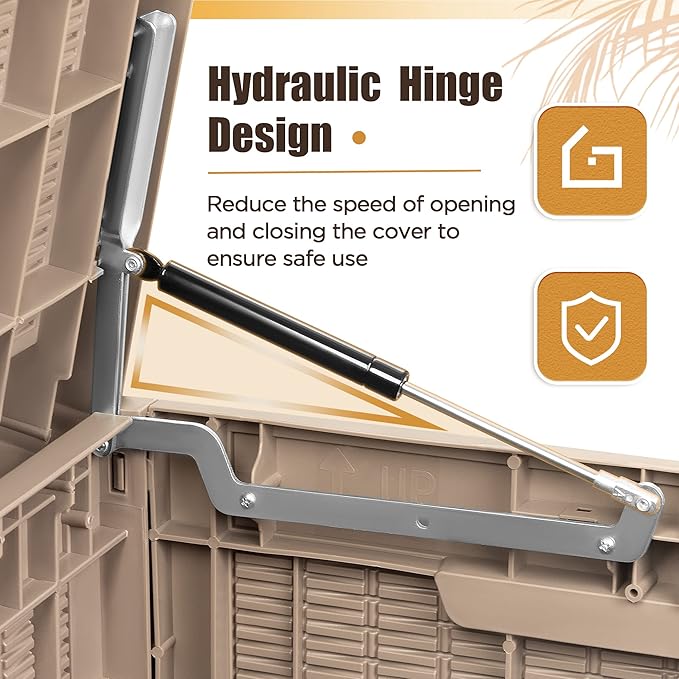 Devoko 100 Gallon Waterproof Large Resin Deck Box Outdoor Storage Box Indoor Lockable Storage Container with Cushion for Patio Furniture Garden Pool Cushions (Light Brown)