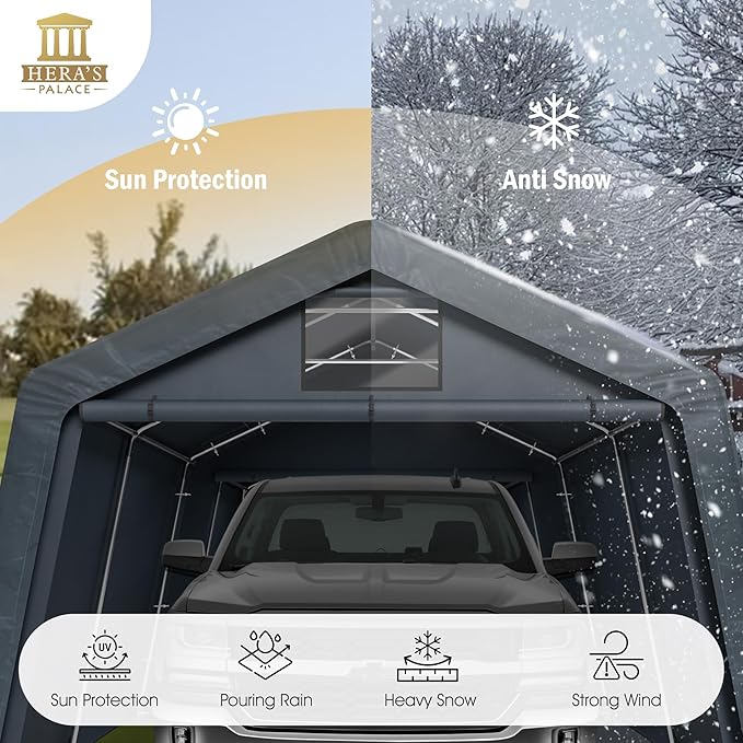 HERA'S PALACE 13x22 ft Heavy Duty Carport Portable Canopy Storage Shelter Shed with Metal Frame and Divider Curtain All-Season Tarp for Car Boat Truck Motorcycle