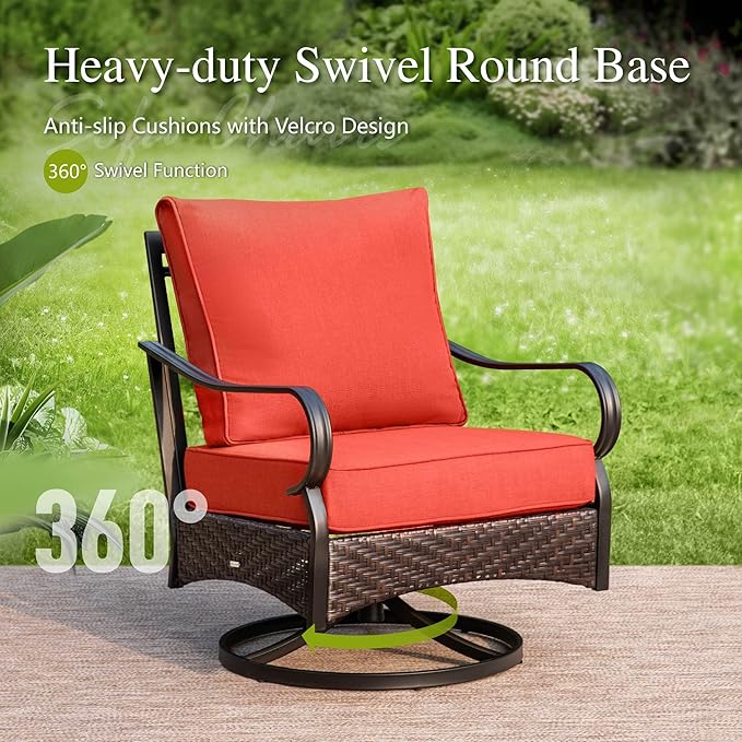 Sophia & William Extra Large Outdoor Patio Swivel Sofa Chairs Set 2 PCS Heavy-Duty Metal Porch Furniture with High Back & Deep Seating Area, 5.5" Thicken Cushions for Deck, Lawn, Outside (Red)