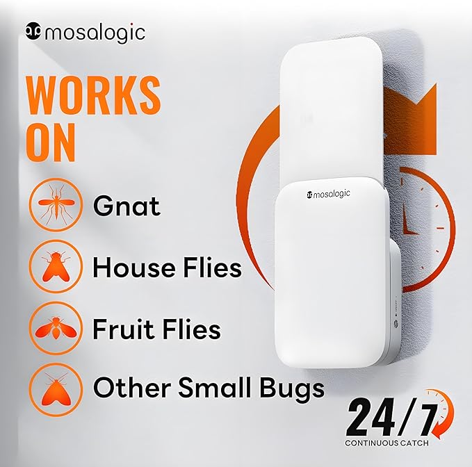 Mosalogic Fruit Fly Traps for Indoors Gnat Trap for House Indoor- 600 Sqft Protection Area UV Fly Insect Trapper for Fruit Flies，Gnat，Mosquito，and Other Flying Insect Plug in Bug Killer White