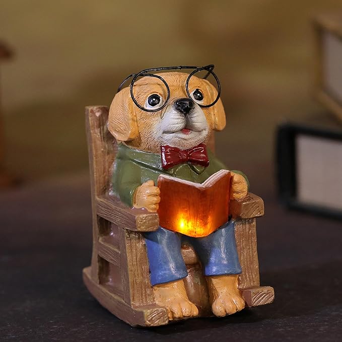 Outdoor Fall Decor Statues Dog Figurines Fairy Garden Accessories Outdoor Solar Lights,Yard Art Patio Porch Balcony Home Lawn Ornaments, Memorial Gifts for Women Mom Grandma