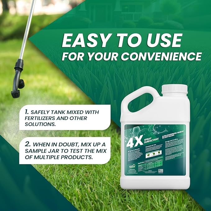 1 Gallon 4X Non Ionic Surfactant - Makes 1000 Gallons - Nonionic Wetting Agent & Concentrated Surfactant Spray for Increased Product Efficacy, Ideal Spreader Sticker, No Foam Wetting Agent
