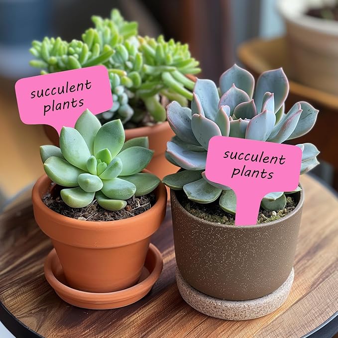 Plant Labels 200 Pcs Yuanling T-Type Plastic Garden Tags Waterproof Plant Sign Stakes Nursery Garden Makers for Seedlings Flower Vegetables Herb Potted Belt Permanet Marker Pen (Pink)