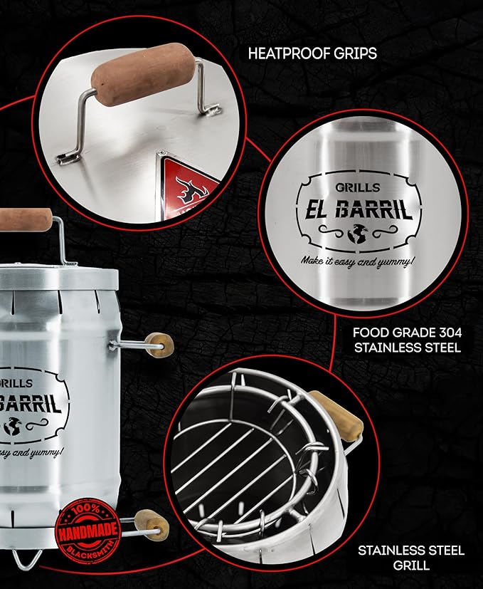 EL BARRIL 3lbs Smoker Grill Combo, Stainless Steel Barrel Charcoal Smoker – Smoke or Grill, Portable with Grilling Accessories