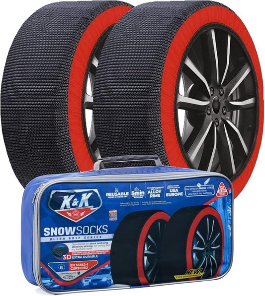 K&K Auto Accessories Snow Socks for Tires - Pro Series for Ultimate Grip Alternative for Tire Snow Chain - Snow Traction Device for Passenger Cars SUVs Trucks Winter Emergency Accessory (Medium)