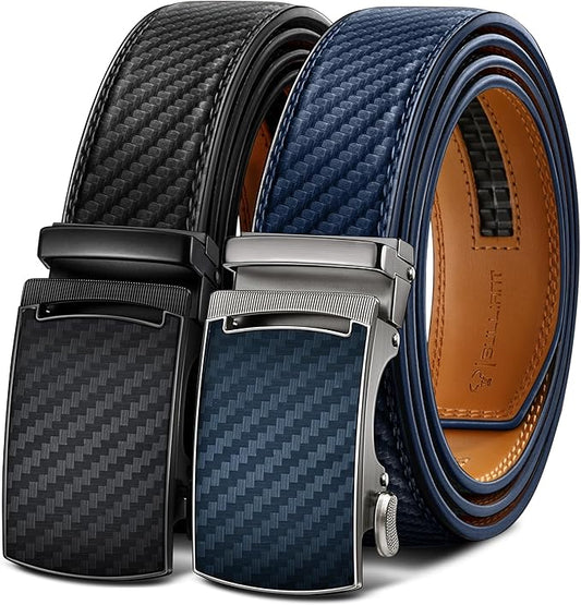 BULLIANT Men's Ratchet Belt 2 Pack-Click Leather Belt Adjustable for Men Gift 1 3/8-Cut for Perfect Fit