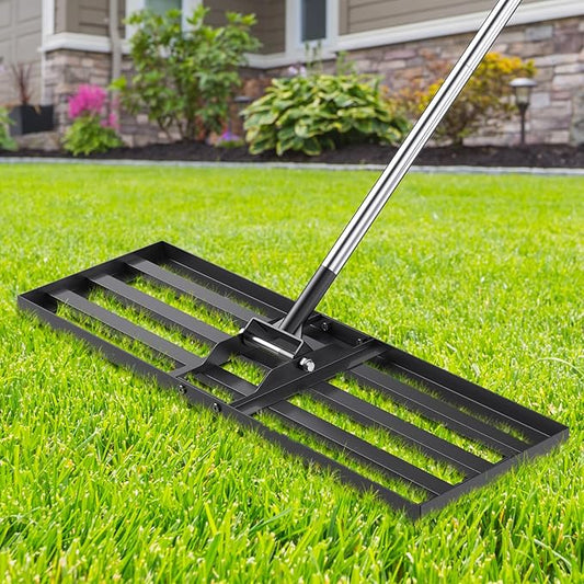 30x10 inch Lawn Leveling Rake, Yumatum 72" Effort Saving Lawn Leveler Tool, Stainless Steel Handle Lawn Leveler for Golf Course Yard Pasture Garden, Professional Lawn Care Landscape Rake