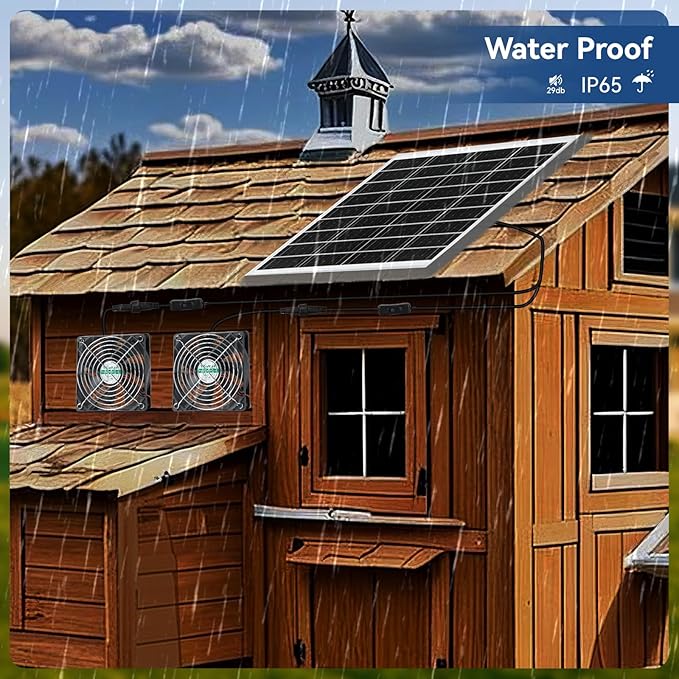 Solar Fans for Outside, 19.6 Ft Total Cable, IP68 Waterproof, 25W 18V Solar Powered Exhaust Fan Kit, 4.7 Inch Chicken Coop Fan Waterproof Fans for Chicken Coops, Greenhouses, and Shed