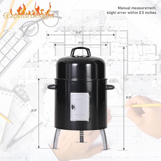 Captiva Designs 17-Inch Outdoor Vertical Smoker, Wood Chunks Smoker with Thermometer for Outdoor Cooking,Grilling,Picnic,Camping and Party