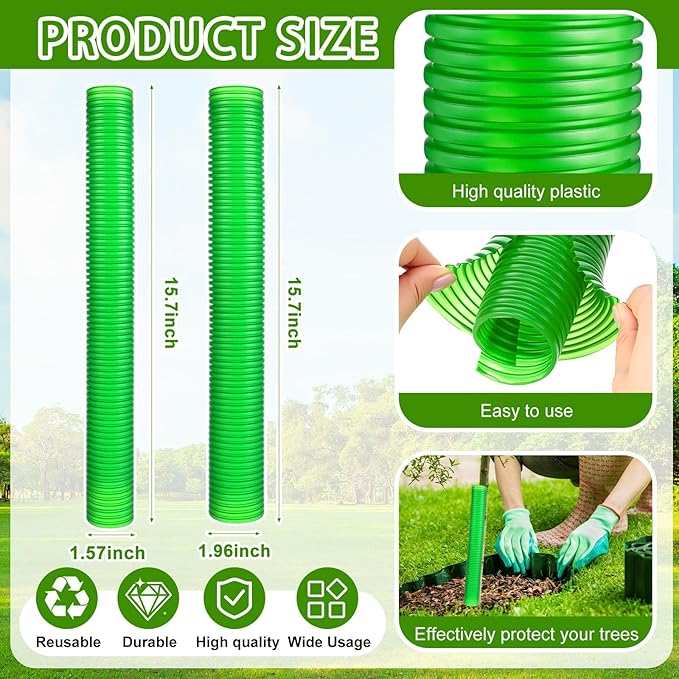 20 Pcs Corrugated Tree Guards Tubes Plastic Saplings Tree Trunk Protectors Wraps to Protect Bark from Deer, Sapling from Rodents, Mowers, Animals(15.7 x 2, 15.7 x 1.5,Army Green)