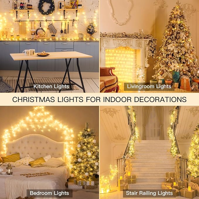 suddus Indoor String Lights with Remote, Warm White Christmas Lights Plug in with Timer, 33ft 100 LED Twinkle Fairy Lights for Bedroom Xmas Tree Wreath Patio Garden Party Outdoor Decorations