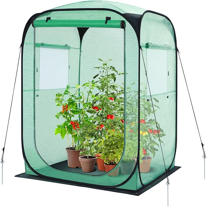 Ohuhu Pop Up Greenhouse for Outdoors, Portable Walk-in Mini Green House with Removable PE Mat & Mesh Window Fast Set-up GreenHouses for Indoor Outside Protecting Plant from Cold Frost & Birds