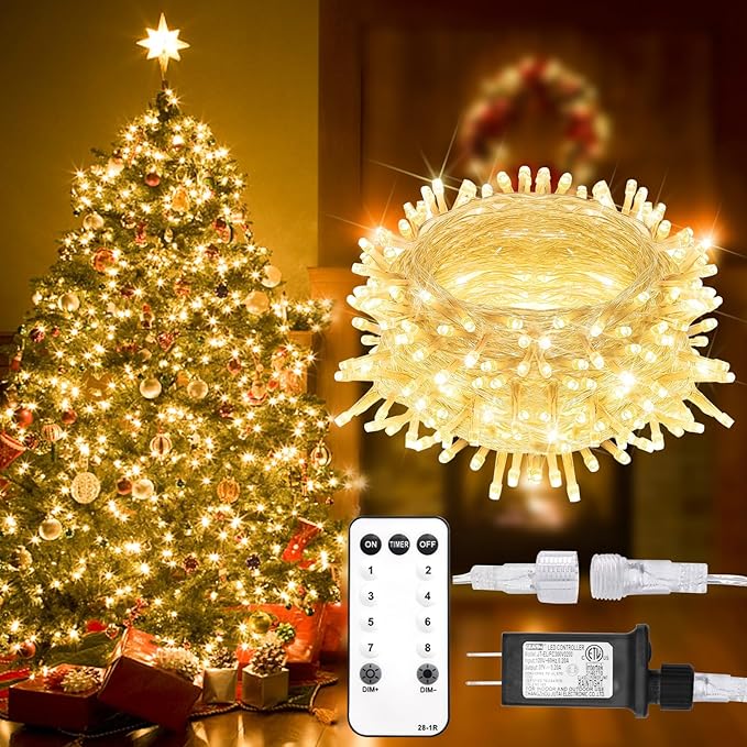 suddus 100 Led Connectable Christmas String Lights Outdoor with Timer, 33ft Fairy Lights Plug in Waterproof Indoor, Twinkle Lights with Remote for Xmas Tree, Bedroom, Party, Patio, Garden – Warm White