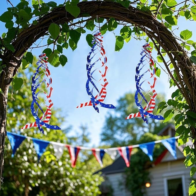 Hausse Patriotic Bird Repellent Spiral Reflectors Mylar Spinner, Hanging American Flags Reflective Bird Deterrent Device for 4th of July Independence Day, Scare Birds & Animal Away, 6 Pack