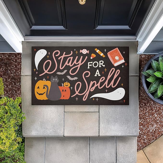 Stupell Industries Stay for Spell Halloween Welcome Printed Outdoor Unwoven Door Mat, Design by Laura Marshall