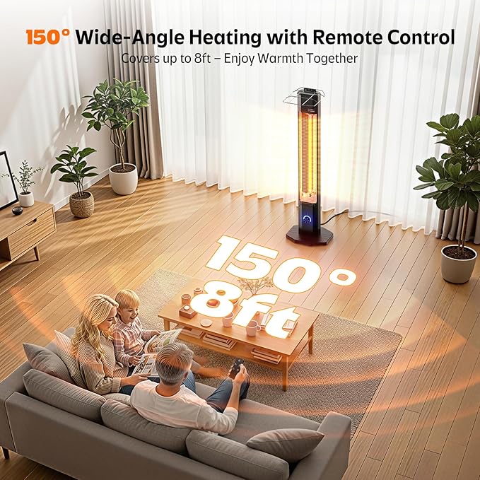 Outdoor Electric Patio Heater, 42-inch 1500W Infrared Tower Heater with 9 Heat Settings & 9H Timer, IPX5 Waterproof, Safety Lock, Tip-Over & Overheat Protection Space Heater for Indoor & Outdoor Use