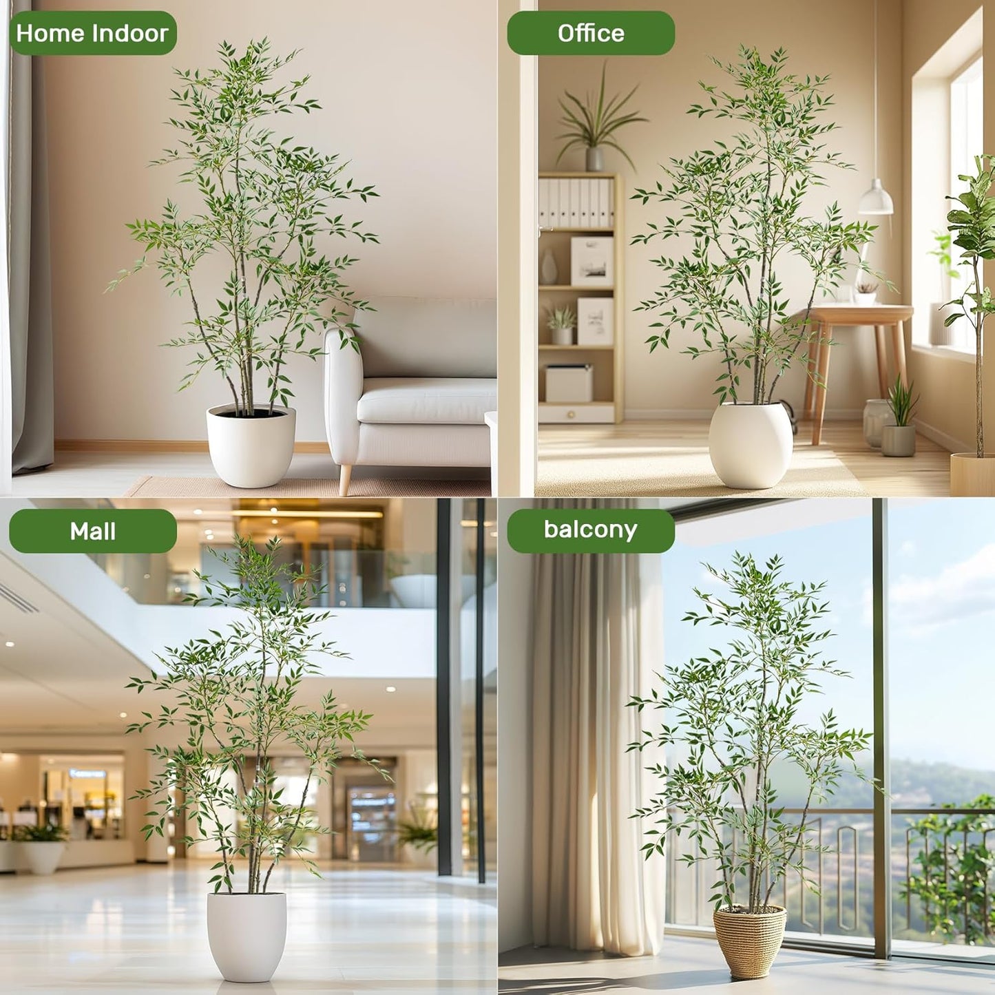 6ft Faux Bamboo Tree Artificial Nandina Tree Artificial Indoor Plants Realistic Fake Potted Tree with 800+ Leaves, Cement Planter - Home Office Decor Perfect for Housewarming Gift Non-Toxic