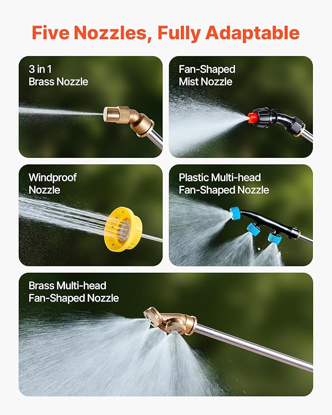 VEVOR Battery-Powered Sprayer with Wheeled Cart, 10 Gallons Electric Weed Sprayer, Adjustable 0-80 PSI, Yard Lawn Sprayers with Wheels, 5 Nozzles & 98ft Hose, 3-6H Spray Time, for Weeding, Cleaning