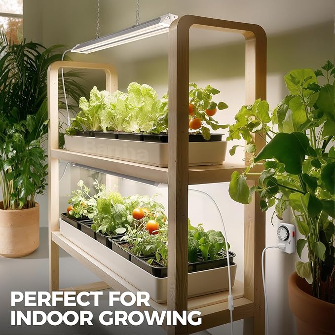 Barrina TX36 2FT Grow Light, 144W(4 x 36W, 800W Equivalent), High PPFD, Full Spectrum, Mechanical Timer, Hanging Plant Lights for Indoor Growing, Seedlings with On/Off Switch, Linkable, 4 Packs