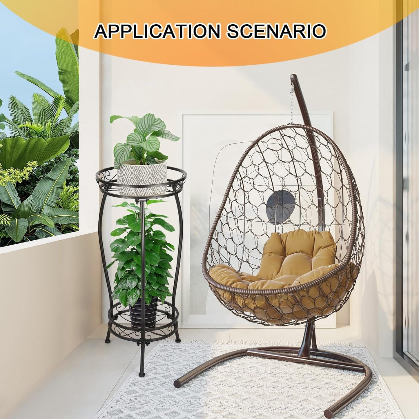 2 Tier Rustproof Iron Plant Stand - Heavy Duty Outdoor Plant Stands For Patio, Balcony Or Garden Or Planter Corner - Plant Stand Indoor (Black)