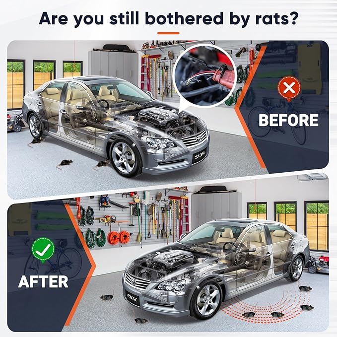 2 Pack Battery Powered Ultrasonic Rodent Repeller for Car Engines – Under Hood Mouse Deterrent for Cars, Garages, Basements, and Warehouses