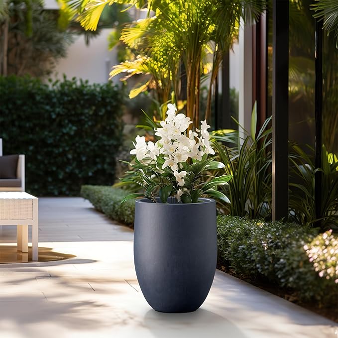 Kante Tall Concrete Planter, 21.7-Inch Height Antique Blue Large Indoor Outdoor Plant Pot with Drainage Hole for Patio Garden Home, Modern Decor for Flowers and Tree