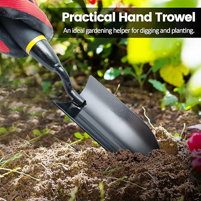 2 Pcs Garden Tool Set, Heavy Duty 2 in 1 Garden Hoe and V-Shaped Garden Trowel, Durable Gardening Hand Tools for Weeding, Loosening Soil, Transplanting