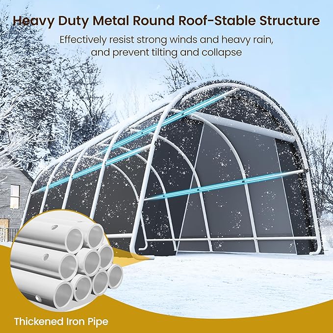 Wisteria Lane Domed Carport, Portable Garage with 2 Roll up Doors, Heavy Duty Car Canopy Party Tent, All-Season Storage Shelter Shed Carport for Motorcycle, Boat, Truck, or Garden Tools, 13' x 20'