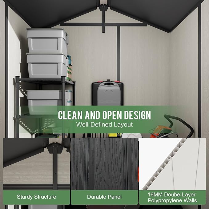 5' x 3' Outdoor Resin Storage Shed with Floor,Galvanized Metal Waterproof Garden Shed with Lockable Door, Plastic Tool, Bike Storage for Patio Furniture, Lawn Mower