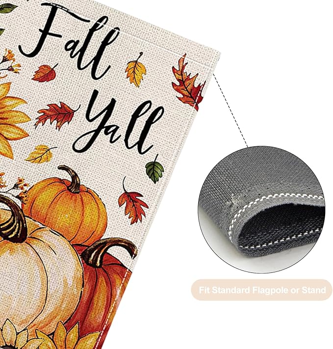 Fall Garden Flag 12 x 18 Inch Double Sided Pumpkin Sunflower Maple Leaves Designs Autumn Burlap Yard Flag for Outside Rustic Yard Outdoor Holiday Home Decoration