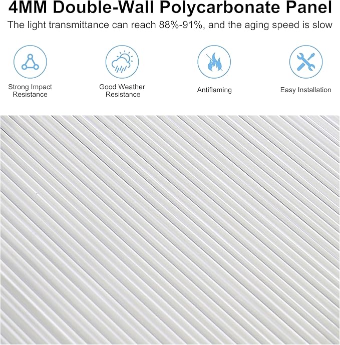 6' x10' Double-Wall Polycarbonate Aluminum Greenhouse Kit for Outdoor, Walk-in Greenhouse with Lockable Door and Adjustable Roof Vent, Backyard Garden in Winter, White