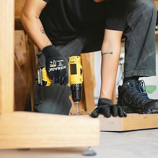 Kebada W1 Work Gloves for Men and Women, PU Coated Safety Gloves with Grip, Touchscreen, Ideal for Warehouse Package Handling, Construction, Gardening, Black Medium