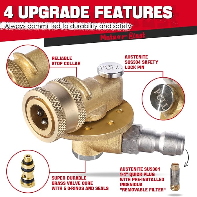 Meteor Blast Pivoting Coupler, 270 Degree with 7 Angles, heavy duty design and Stainless Steel Safety Lock for Pressure Washer Spray Nozzle, Clean Hard to Reach Area, 5000PS