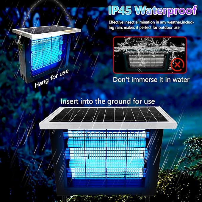 Powerful Solar Bug Zapper Outdoor for 2000 sq.ft with 13FT Extension Cord, Poartable Rechargeable Mosquito Zapper with High Powered, Cordless Solar Fly Zapper for Patio Garden Backyard RV Camping