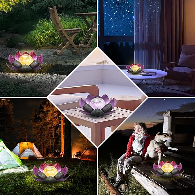 Solar Light Outdoor, Metal Glass Decorative Waterproof Garden Light LED Solar Flower Lights for Patio, Lawn,Walkway,Tabletop,Ground (Purple)
