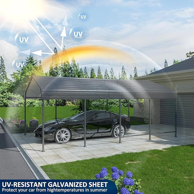 12x20 Metal Carport Carports with Enhanced Base Heavy Duty Garage Outdoor Galvanized Car Shelter for Car, Boats and Truck