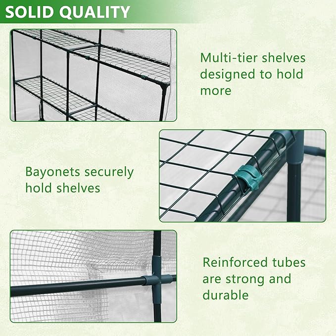 56" x 56" x 77" Portable Walk-in Greenhouse with Windows, Shelves and Anchors, Indoor Outdoor Greenhouse with Watering System, Zippered Door and Windows, PE Cover, White