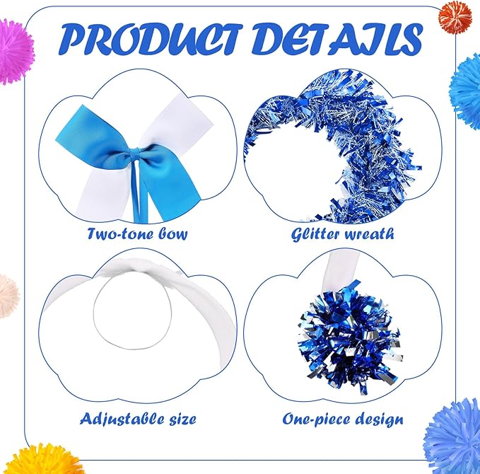 3 Pcs Cheerleader Porch Goose Outfit Poseable Wings with Pom Poms Garland and Bow for 23" Lawn Cement Goose Football Halloween Garden Patio Yard Outdoor Classroom Decorations(Blue)