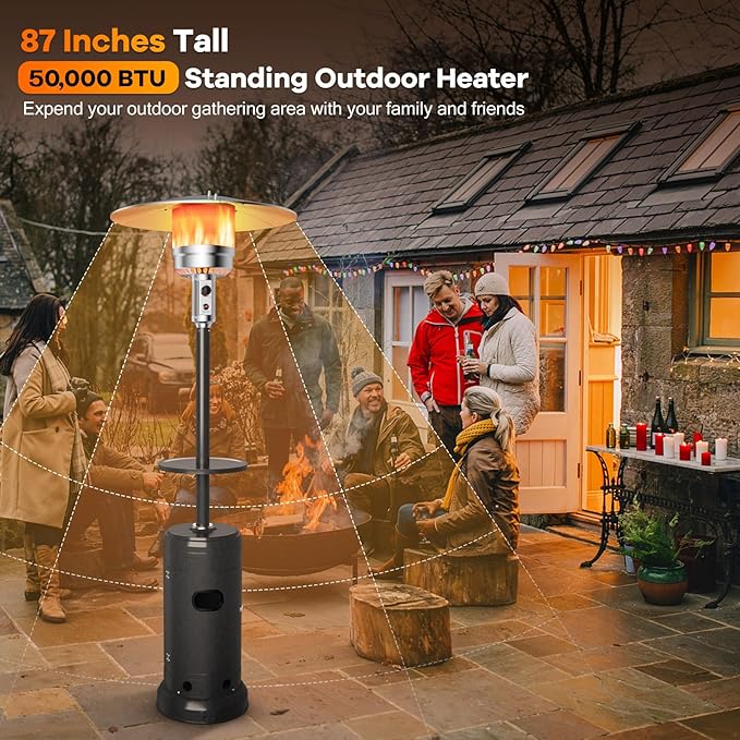 Giantex Outdoor Propane Heater, 50000 BTU Standing Gas Heater w/Shelf Tabletop & Wheels, Tip-Over Protection & Auto Shut Off, CSA Certified, Portable Patio Heater for Home & Commercial Use (Grey)