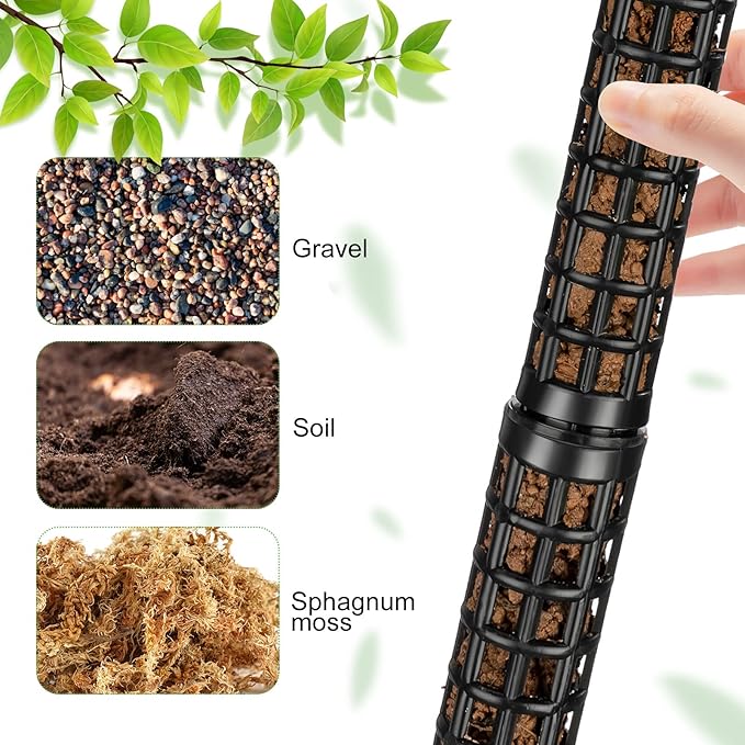 10 Set Plastic Moss Poles for Climbing Plants Indoor Stackable Self Watering Hollow Monstera Plant Support, Moss Not Included(Black)