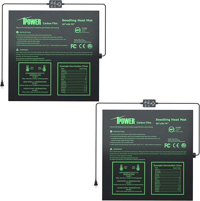 iPower 2-Pack Seedling Heat Mat for Plants with Dual Digital Temperature Controller, MET Certified Heating Pad, 20" x 20.75", Black