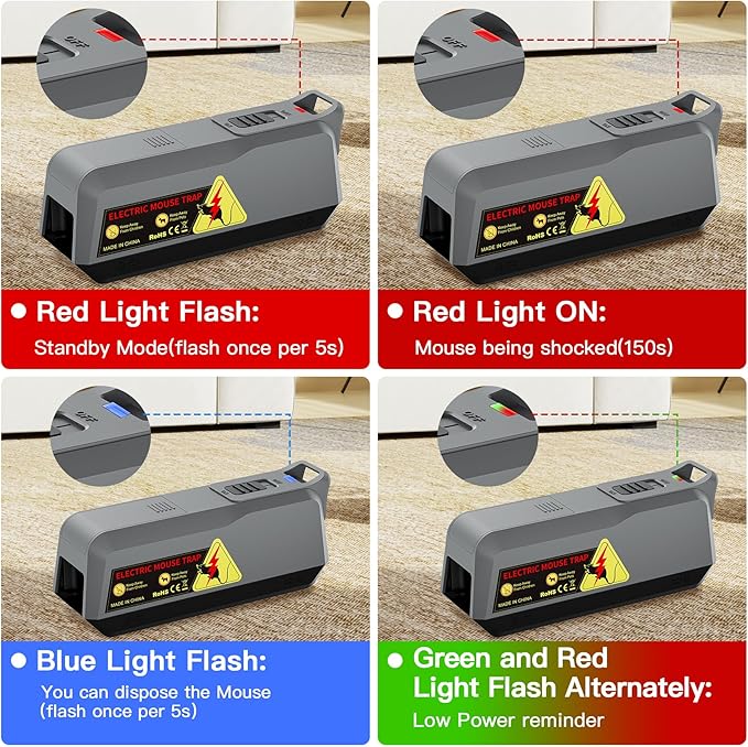 2 Pack Electric Mouse Traps Indoor for Home, Reusable No-Touch Electric Mouse Trap Zapper with Powerful Voltage Effectively Kills Mice in Living Rooms, Kitchens, Garages, and More